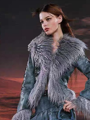 SUEDE FAUX FUR TIE TRIM JACKET