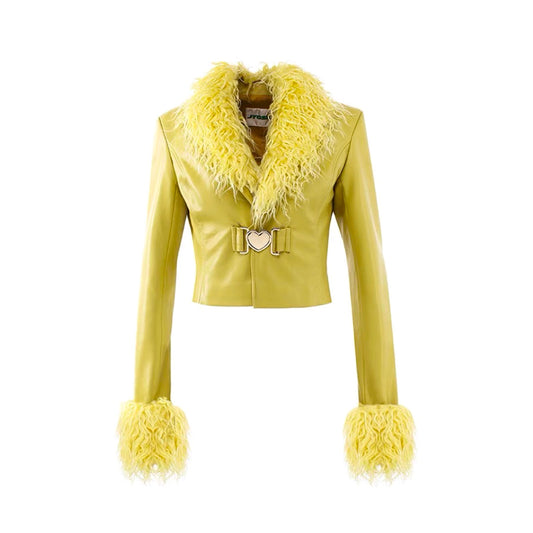 PU LEATHER FAUX FUR TRIM JACKET