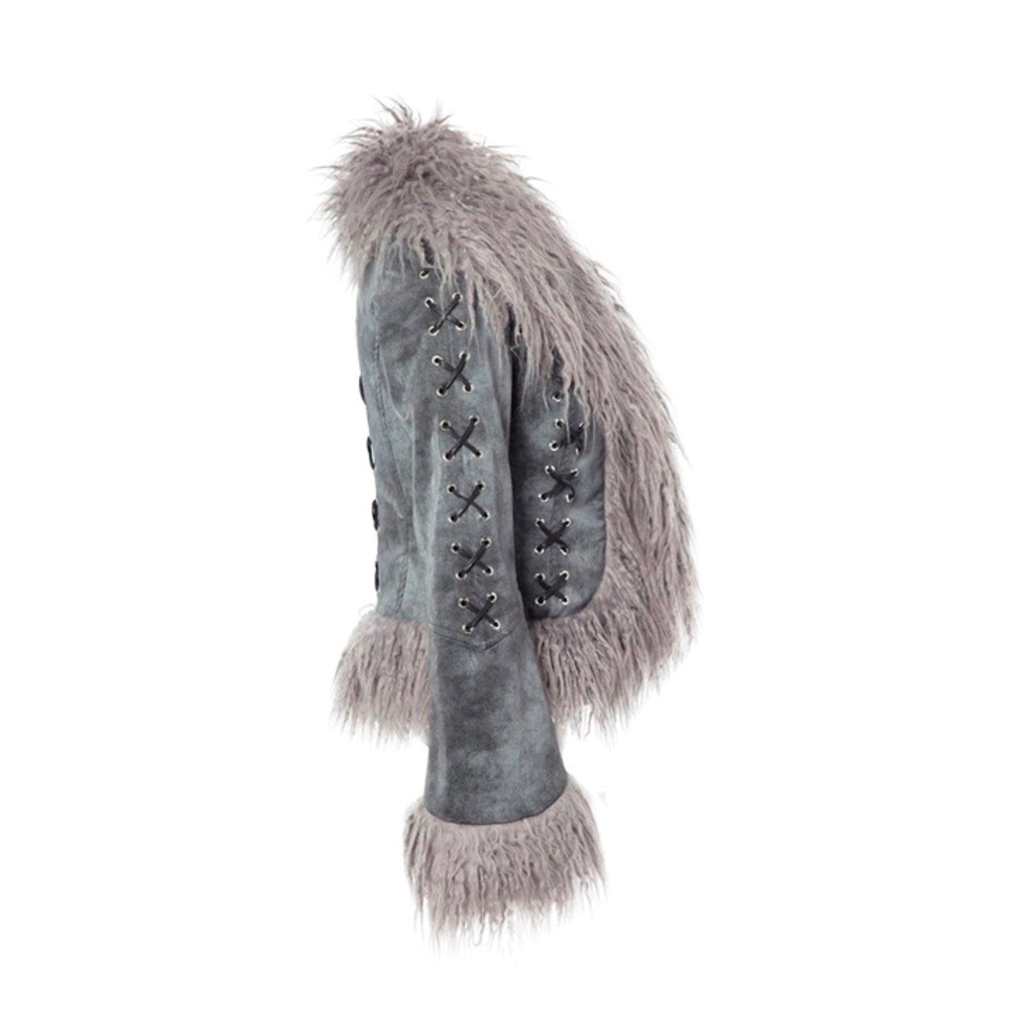 SUEDE FAUX FUR TIE TRIM JACKET