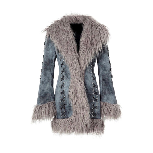 SUEDE FAUX FUR TIE TRIM COAT