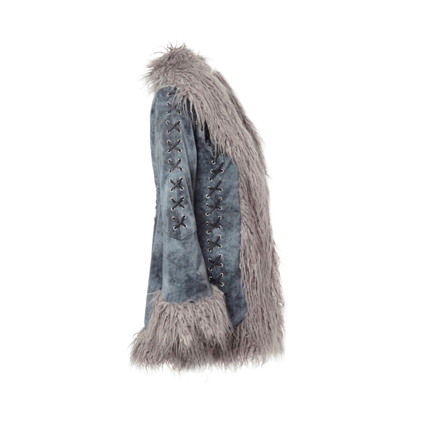 SUEDE FAUX FUR TIE TRIM COAT