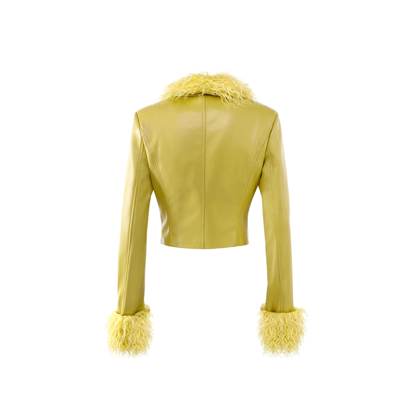 PU LEATHER FAUX FUR TRIM JACKET