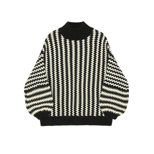 STRIPE HIGH NECK PUFF SLEEVE JUMPER