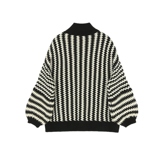 STRIPE HIGH NECK PUFF SLEEVE JUMPER