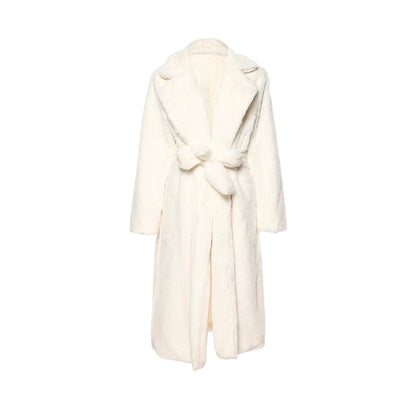 FAUX FUR BELTED  COAT WHITE